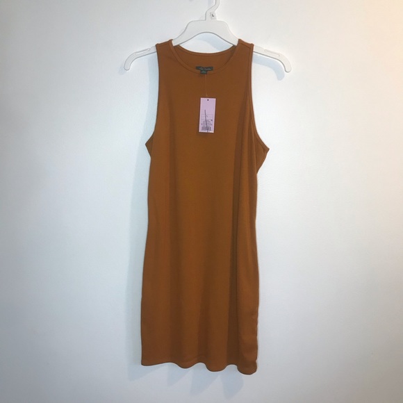 LAST ONE! NEW Wild Fable Rust Orange Bodycon Mini Dress Large L Ribbed Shirt - Picture 3 of 5